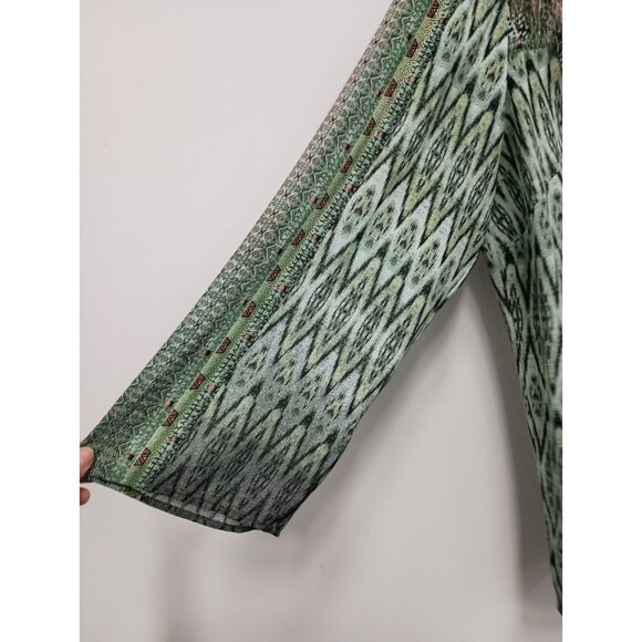Belle By Kim Gravel Top Womens Size 1X Green BOHO Artsy Embellished Flare Sleeve - Picture 4 of 8